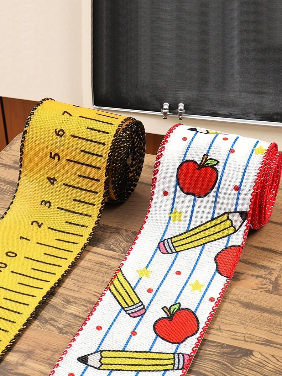 5-Yard Back To School Garland Ribbon, Burlap Material, Apple And ABC Pattern, Suitable For Gift Wrapping And Kindergarten Classroom Decoration - Multicolor - View 1