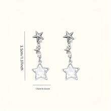 Aretes de Estrella con Cristales Decorativos, Pendientes Huecos Elegantes para Mujer, Accesorio de Moda Y2K - Plateado - Ver 7