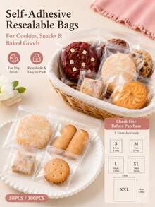 Transparent Multi-Size Self-Sealing Plastic Baking Bags, Reusable Plastic Bags Suitable For Cookies, Candies, Baked Goods, Party Favors Packaging - Multicolor - View 4