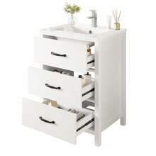 61 X 47 X 83, Freestanding Vanity, Fully Painted, Three Drawers, Soft-Close Slides, Single-Piece Ceramic Sink, White. - 1 - View 8