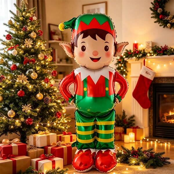 1/2Pcs 130cm Large Standing Christmas Elf Foil Balloon, Cute Christmas Elf Polyester Film Balloon, Christmas Winter Party Decoration, Photo Booth Prop, Indoor/Outdoor Christmas Decor
