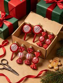 6pcs Christmas Candy Decor Set, Christmas Lollipop Hanging Ornaments, Plastic Lollipop Pendants Can Be Hung On Christmas Tree, With Gold Ribbon, Suitable For Christmas Party Decoration And Home Gathering Scene - Multiple Styles - View 3