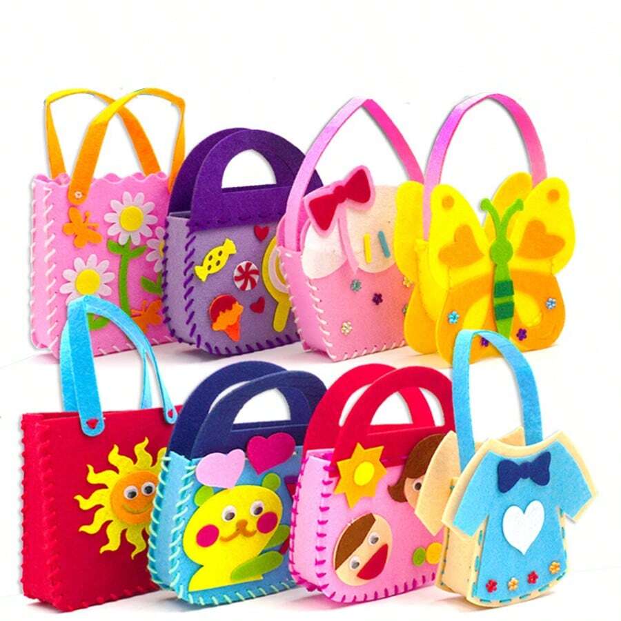 4/6/8/14pcs Children's DIY Felt Handbag Sewing Kit, Cartoon Educational Handmade Toy