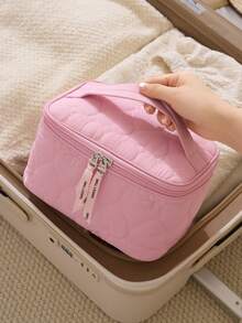 Large-Capacity Cosmetic Bag,Multi-Compartment,Lightweight Quilted Makeup Bag Organized For Toiletries,Cosmetics,Makeup Brushes,Skincare,Medication,Etc,Bow Embroidery Sweet Style Multifunctional Storage Bag For Gift,For Home,Travel,Vacation,School Use - Multicolor - View 6