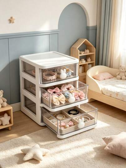 1pc Baby Room Desktop Storage And Organizing Box, Transparent Drawer Style Baby Hair Accessory Box, Essential Baby Items, Back To School Season Gifts