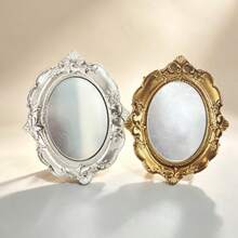Vintage Baroque Oval Makeup Mirror, European Embossed Desktop Decorative Mirror, Gold And Silver Dual Color Set - Multicolor - View 7