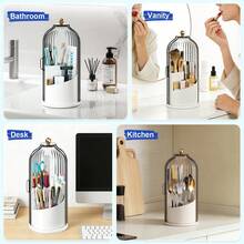 SANNAX Dustproof Toothbrush Holders With Cover For Bathrooms, Rotating Covered Tooth Brush Holder For Bathroom Counter, Dust Proof Plastic Makeup Brush Holder Organizer With Sliding Lid For Vanity,Grey White - A - View 8