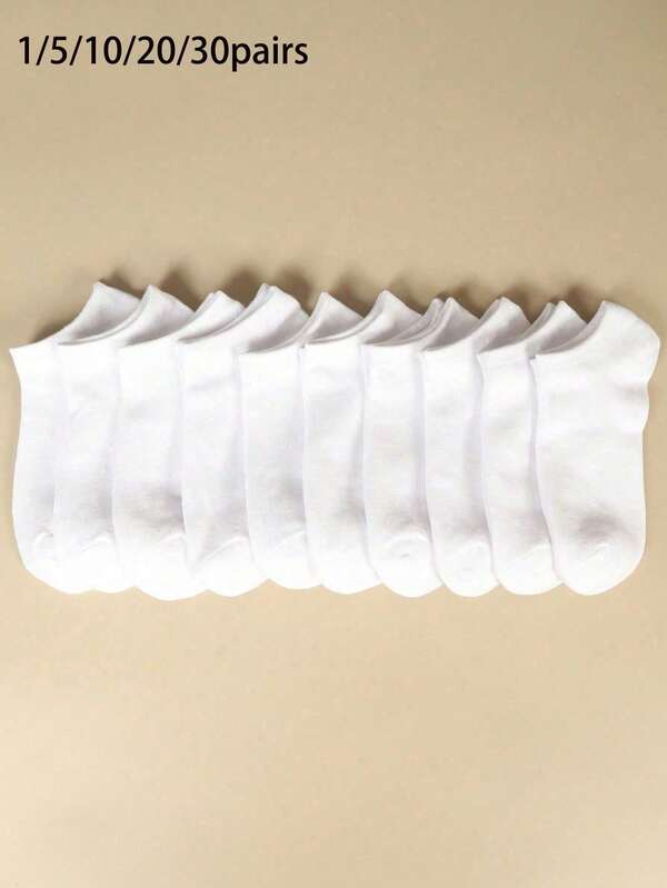 1/5/10/20/30 Pairs Black & White Mixed Solid Color All-Season Ruched Casual Women's Short Socks