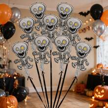 10pcs 16-Inch Mini Halloween Skeleton Shaped Foil Balloons, Suitable For Trick Or Treat Theme Balloons (Ribbon Not Included) - View 5