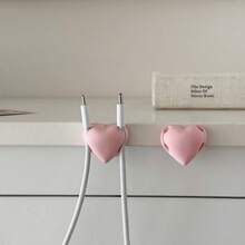 Heart-Shaped Cable Organizer, Dual Slot Desktop Adhesive Cable Holder, Self-Adhesive Heart Design Cable Management Rack, Gift For Friends - Pink - View 3