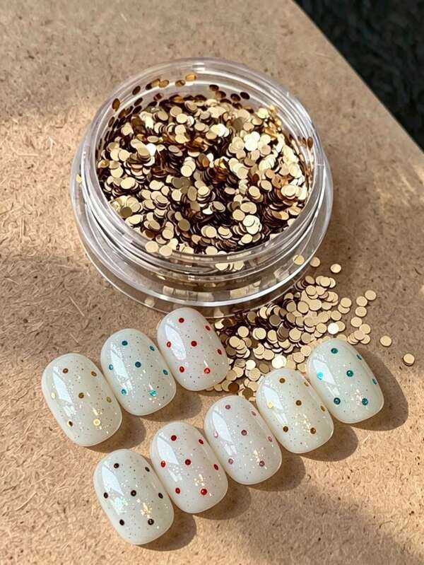 1 Box 1mm Gold Round Nail Glitter Sequins, Single Size Metal Small Round Glitter Patches, DIY Nail Art Filling And Decorating Material, High Shine Metallic Texture For Luxury Soft Diamond Atmosphere Nail Decoration