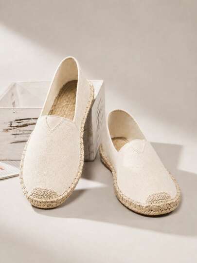 Men's Casual Slip-On Woven Canvas Flat Loafers, Breathable Lightweight Summer Beach Vacation Shoes
