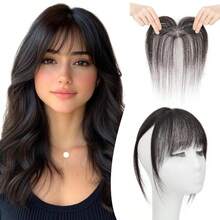 Real Human Hair Forehead Topper Clips In Hair Bangs With Temple Lace Base Hair Frontal Curtain Realistic & Breathable Hair Fringe Hand Knotted Lace Hair Pieces For Women - Multicolor - View 12