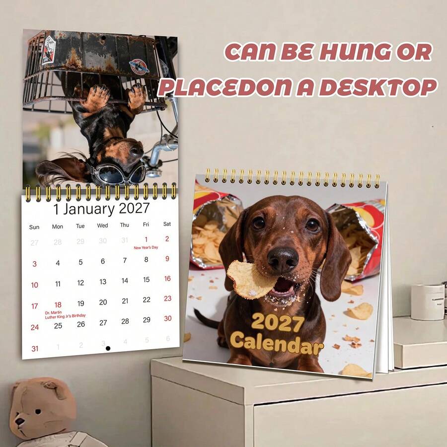 2027 Neuer Kalender, süßer Dackel Kalender 2, Feiertag, Jahrestag, Geburtstagsaufzeichnung, Planer, Memo, 12 Monate, Geschenk für Familie, geliebte Menschen zum Geburtstag, Schulanfang, Neujahr, Weihnachten