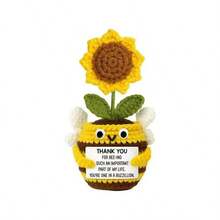 1pc Positive Energy Crochet Plush Doll, Handmade Bee/Frog With Flower, Inspirational Encouragement Doll With Message Card, Unique Gift For Family And Friends, Room Desk Decor - Multicolor - View 7