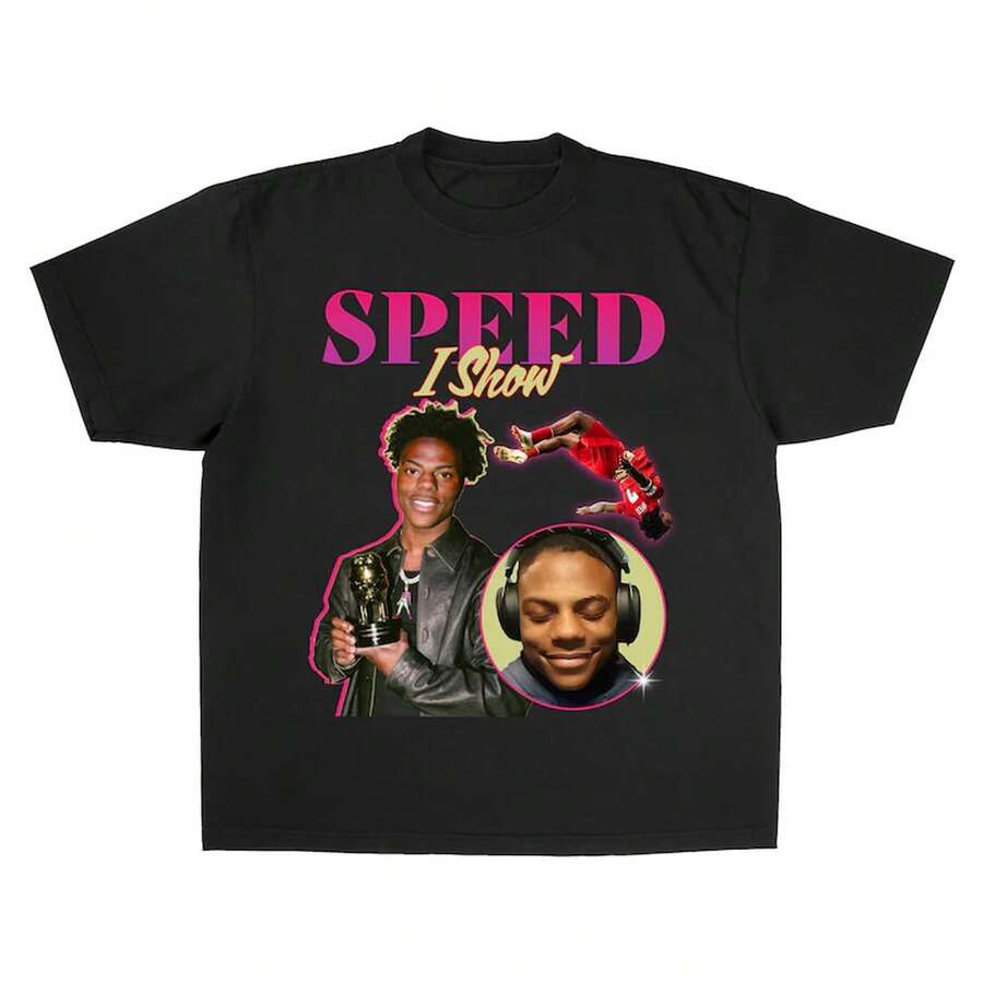 Vintage IshowSpeed T-Shirt, Rundhals-Sweatshirt, Hoodie und Langarmshirt - Schwarz - Übersicht 1