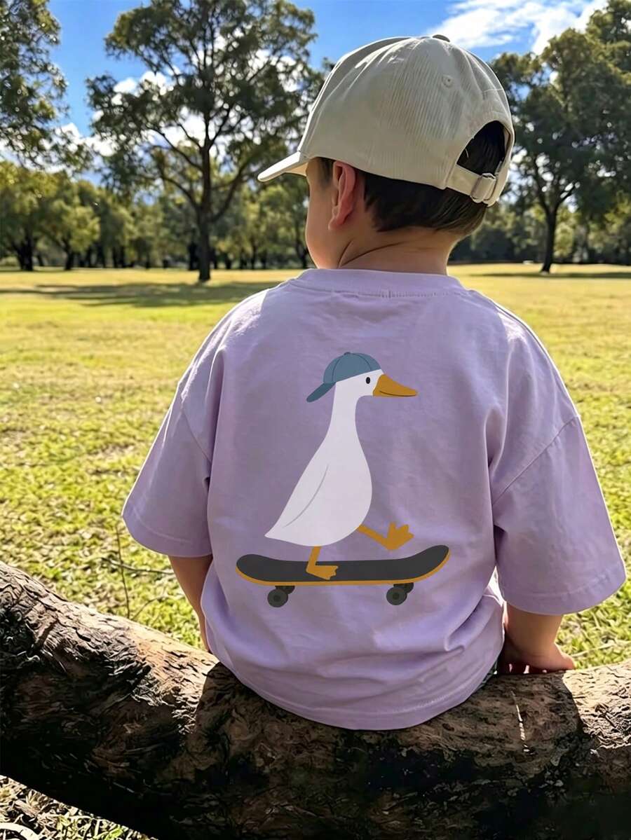 Young Boy Comfortable Soft Fabric Short Sleeve Top, Suitable For Spring, Autumn And Summer Daily Wear - Mauve Purple - View 1