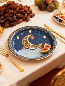 48/24Pcs Moon & Star Theme Disposable Paper Plates Set, Festive Dinnerware For Eid Al-Fitr & Ramadan, Ideal For Prayers, Worship, Reception, Dining, Picnic, Camping & Parties, Easy Clean, Festive Decor - Multicolor - View 4