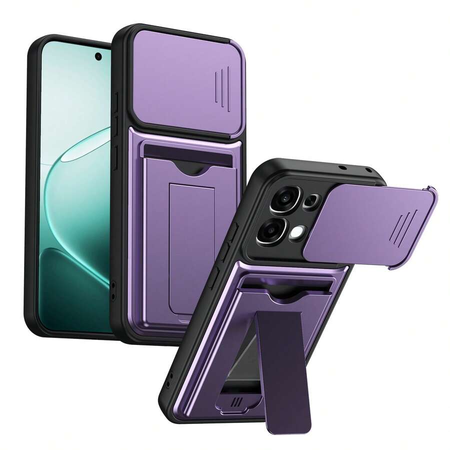 Kompatibel dengan Casing Ponsel Oppo A6 Pro/F31 5G, Casing Ponsel dengan Slot Kartu dan Penyangga, Dilengkapi Lensa Kamera Geser dan Penyangga. - Purple - View 1