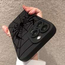 1PC Spider Web Pattern Black Full Coverage Phone Case, Compatible With Apple 17 16 15 14 13 12 11 Plus Pro Max Series, Personalized Ins Style Protective Cover, Fashionable Phone Case, Minimalist Full Coverage Protection, Cute Image, Minimalist TPU Anti-Drop Fashion Protective Cover, High Aesthetic Design, Birthday Gift, Holiday Gift - Multicolor - View 5