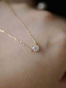 BALMORA 1pc S925 Sterling Silver Necklace, Cubic Zirconia Inlaid, Adjustable Collarbone Chain, Fashionable Six-Prong Design, Gift For Women - Gold - View 10