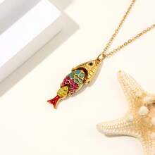 Collar con colgante de vida marina estilo bohemio de verano para mujer, joyería ligera de cuentas para playa, fiesta en la playa y uso diario, regalo - Multicolor - Ver 29