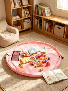 Alfombra de juego redonda para niños, bolsa de almacenamiento portátil con cordón, alfombra de juego plegable e impermeable para la sala de juegos del bebé, alfombra de almacenamiento rápido para bloques de construcción - Multicolor - Ver 3