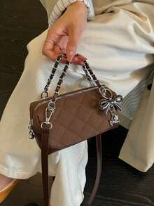 Women's New Spring Fashion Quilted Chain Handbag, Small Square Crossbody Bag, Versatile - Coffee - View 3