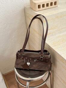 Bolso de axila premium para mujer, nuevo este año, bolso baguette de lujo ligero de nicho, bolso de hombro para ir al trabajo, bolso de hombro vintage - Café - Ver 8