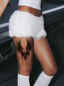 1pc Temporary Body Art Tattoo Sticker, Black Tattoo, Wings, Figure, Sword, English Pattern Paper Tattoo Sticker, Easy To Apply And Remove, Very Realistic, Suitable For Men Or Women Chest, Legs, Arms, Waist, Abdomen, Feet Tattoo Sticker Music Festival Party Supplies, Multi-Functional Body Art Fake Tattoo For Men And Women, Scar Coverage - Black - View 4