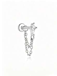 EleRunis 1pc 925 Sterling Silver Delicate Double Eye Chain Flat Back Labret/Cartilage Stud, Suitable For Earlobe/Ear Cartilage/Ear Conch/Ear Helix, Threaded Piercing Fine Jewelry, Suitable For Daily Wear - Silver - View 8