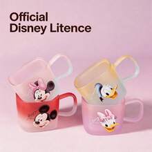 1pc Official Disney Mickey Minnie Glass Cup With Handle, 450ML Cartoon Couple Water Cup, Coffee, Tea, Juice Universal Cup, Home Breakfast Cup, Fan Valentine's Day Women's Gift - Multicolor - View 2