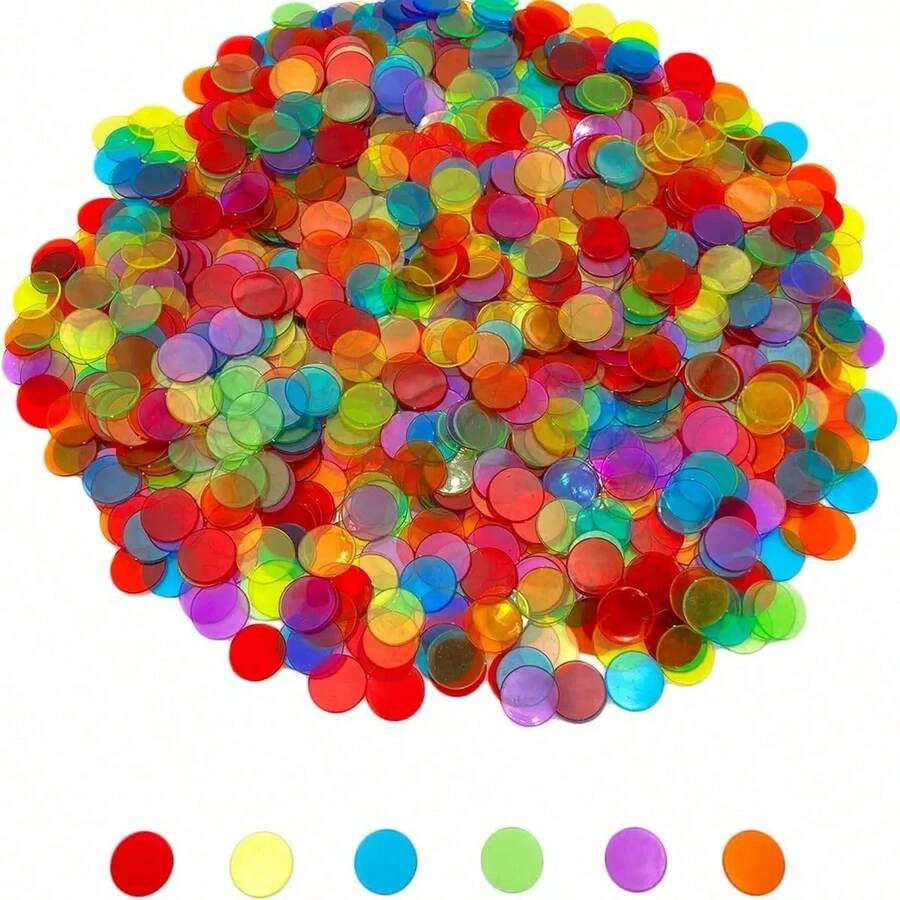 200pcs Bingo Counting Chips, 19mm Bingo Game Tokens, 100pcs Transparent Counting Game Chips, Transparent Plastic Math Markers & Classroom & Mixed Color Bingo Game Chips Bingo Cards - Multicolor - View 1