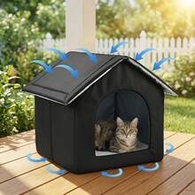 Outdoor Air-Conditioned Cat House Designed For Cats, Comfortable Warm Cat Bed With Windproof Curtain Opening, Waterproof Sun-Proof Wind-Proof Snow-Proof Pet House, Durable Non-Collapsing Cat Nest Suitable For All Seasons - one-size - View 4