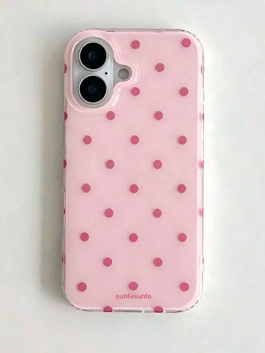 時尚手機殼,極簡可愛設計,黑白波點圖案,適用於 iPhone 11 至 17 系列,包含 Pro Max 版本 - 粉色 - 查看 1