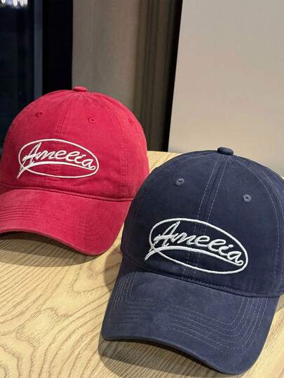 1pc American Vintage Sweet Cool Embroidered Baseball Cap, Women's Summer Couple Style Streetwear Brand Versatile Duck Bill Hat, Unisex Outdoor Sports Sun Protection Cap