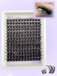 168pcs Cat Eye & Fox Eye Individual Cluster False Eyelashes, DIY Segmented Eyelash Extension, 3D Thick Single Cluster False Eyelashes, Angled Fluffy Cluster Style, Reusable - C - 查看 5