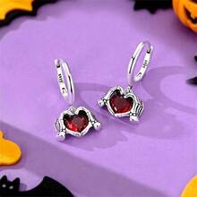 Vectoflux 1 Pair S925 Sterling Silver High Quality Low Hypoallergenic Women's Earrings Strawberry Skull Hand Heart Star Moon Hoop Earrings Wedding Party Gathering Jewelry Gift Suitable For Birthday Party Holiday Couple Gift - Multicolor - View 3