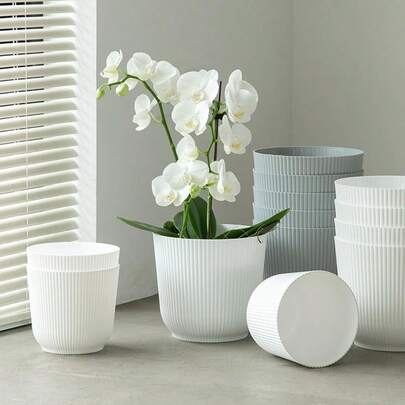 5 Packs Vertical Striped Plastic Plant Pots, No Drainage Holes And No Saucers, Simple Soft Color Tones, Suitable For Decorative Display Of Hydroponic Plants, Succulents And Artificial Flowers On Indoor Desktops And Balconies
