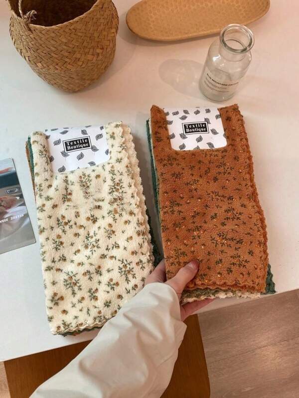 1/4/8pcs Vintage French Floral Kitchen Dish Cloths, High Absorbency Dish Towels, Thickened Dish Cloths, Non-Shedding Cleaning Cloths, Pastoral Style Absorbent Hand Towels, Suitable For Summer Kitchen Aesthetics Renewal And University Dorm Back To School Season, Practical And Highly Attractive Housewarming Gift