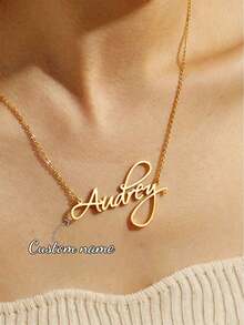 Customized Women's Stainless Steel Name Necklace, Gold Box Chain Personalized Font Jewelry Gift For Girlfriend, Family - Gold - Style 7 - View 2