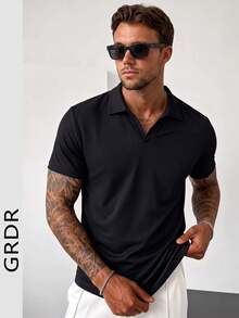 GRDR 男士夏季 Polo 衫，适合商务、办公、会议和谈判场合 - 黑色 - 查看 3