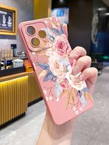 1pc Large Flower Camera Anti-Drop Phone Case UV Printed Compatible With Samsung/Galaxy/ Android Models - Pink - View 8