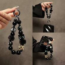 Niche Premium Black Cat Phone Lanyard Beaded Wrist Strap Pendant INS Short Wrist Chain Strap Hand Chain Pendant Decor Car Key Chain Beaded Bag - MultiWarna - View 3
