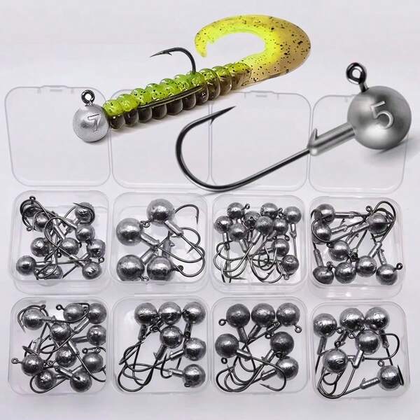 1 Box 1g 1.8g 2.5g 3.5g 5g 7g 10g 14g 16g 20g Round Head Lure Fishing Hooks, Suitable For Soft Bait Crankbait Lure Fishing Rig Head Hooks