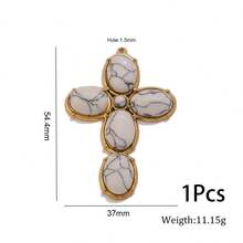 1 Pc 304 Stainless Steel 18K Gold Plated Natural Stone Cross Charm Multi Color Boho Cross Pendant DIY Necklace Jewelry Making Supplies - Cross - View 18