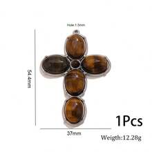 1 Pc 304 Stainless Steel 18K Gold Plated Natural Stone Cross Charm Multi Color Boho Cross Pendant DIY Necklace Jewelry Making Supplies - Cross - View 16