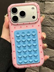 創意全螢幕波點拼色矽膠吸盤手機殼，適用於 iPhone 17 Pro Max 17 Pro 16 Pro Max 14 15 Pro Max 13 12 Pro 14 Plus 17 Air 11，可愛柔軟防摔保護殼 - 玫紅波點 - 查看 1