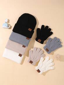 6pcs Kids Knitted Hat And Gloves Set, 3-12 Years Old Boys And Girls, Autumn/Winter Daily Casual Wear, Boys Knitted Hat, Girls Knitted Hat, Boys Gloves, Girls Gloves, Autumn/Winter Warm Set, Can Be Used As Halloween And Christmas Gifts - Knitted Hat + Gloves Combination - View 3