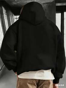 Couple Matching Gothic Bonnie And Clyde Print Hoodie, Unisex 250g Heavyweight Fleece Drawstring Pullover, Valentine's Casual Gift Sweatshirt - 男士款-黑色-1 - 查看 3